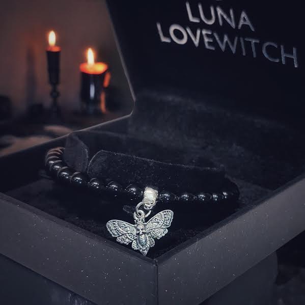 Luna Lovewitch Cursed Collection - Black obsidian death head moth charm bracelet