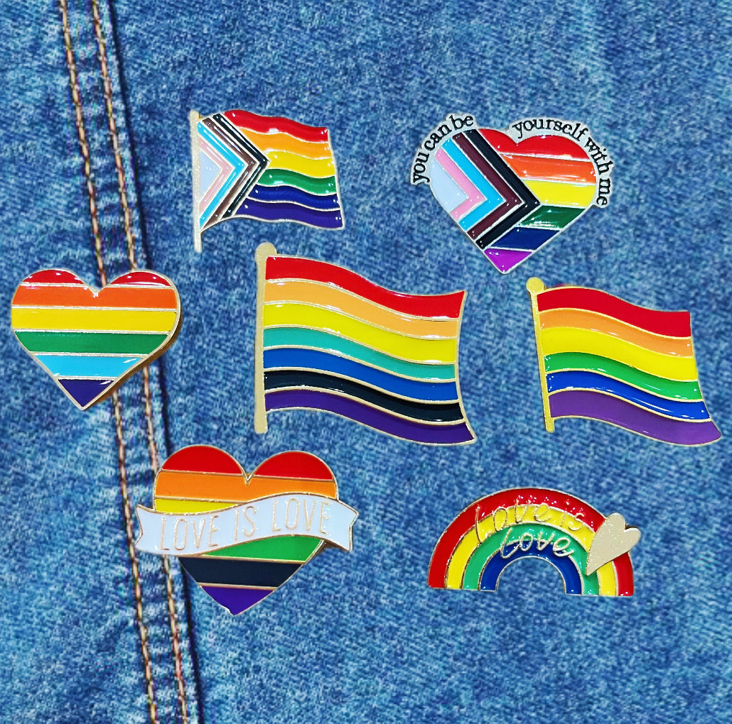 Rainbow love heart pride pin