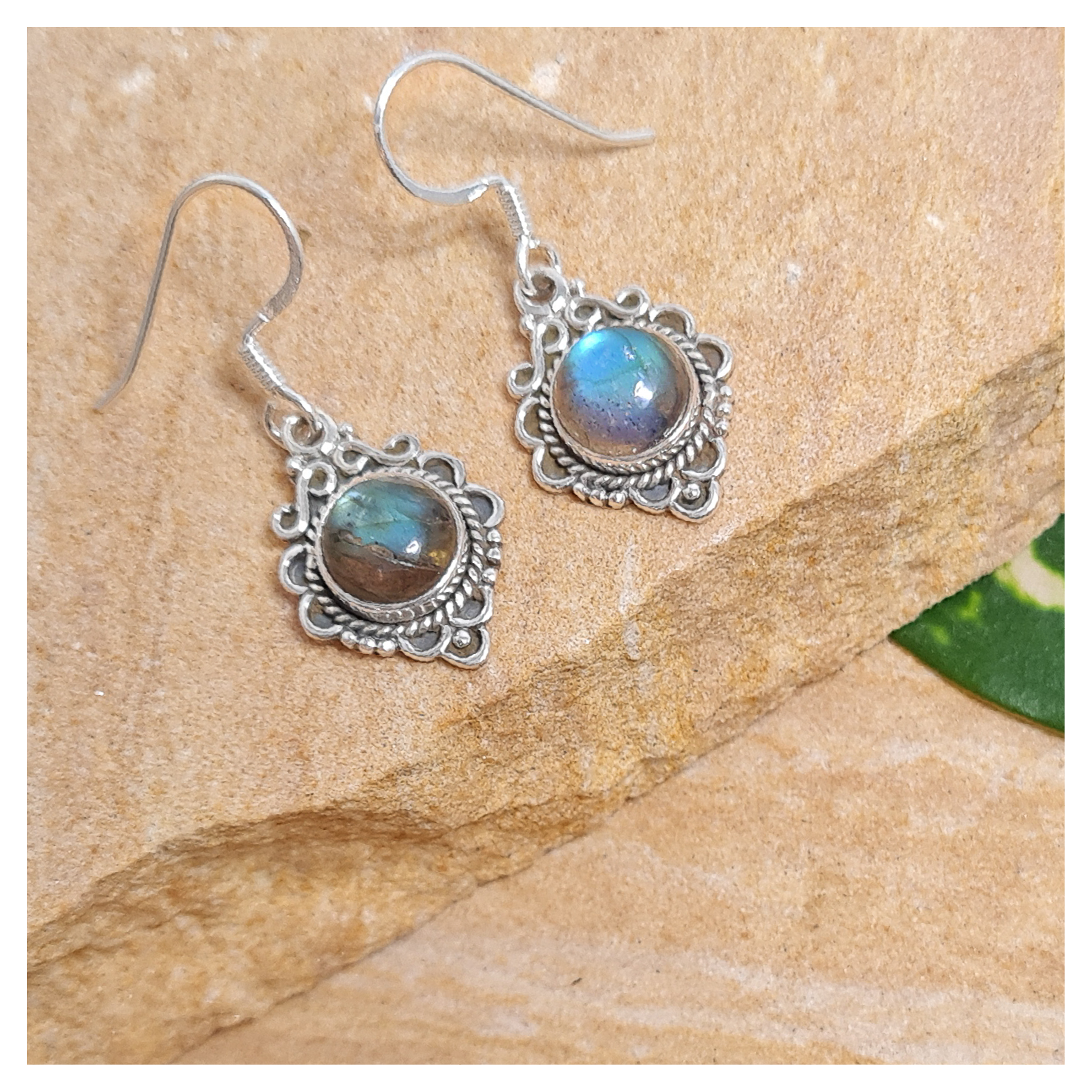 Labradorite boho hook earrings in sterling silver