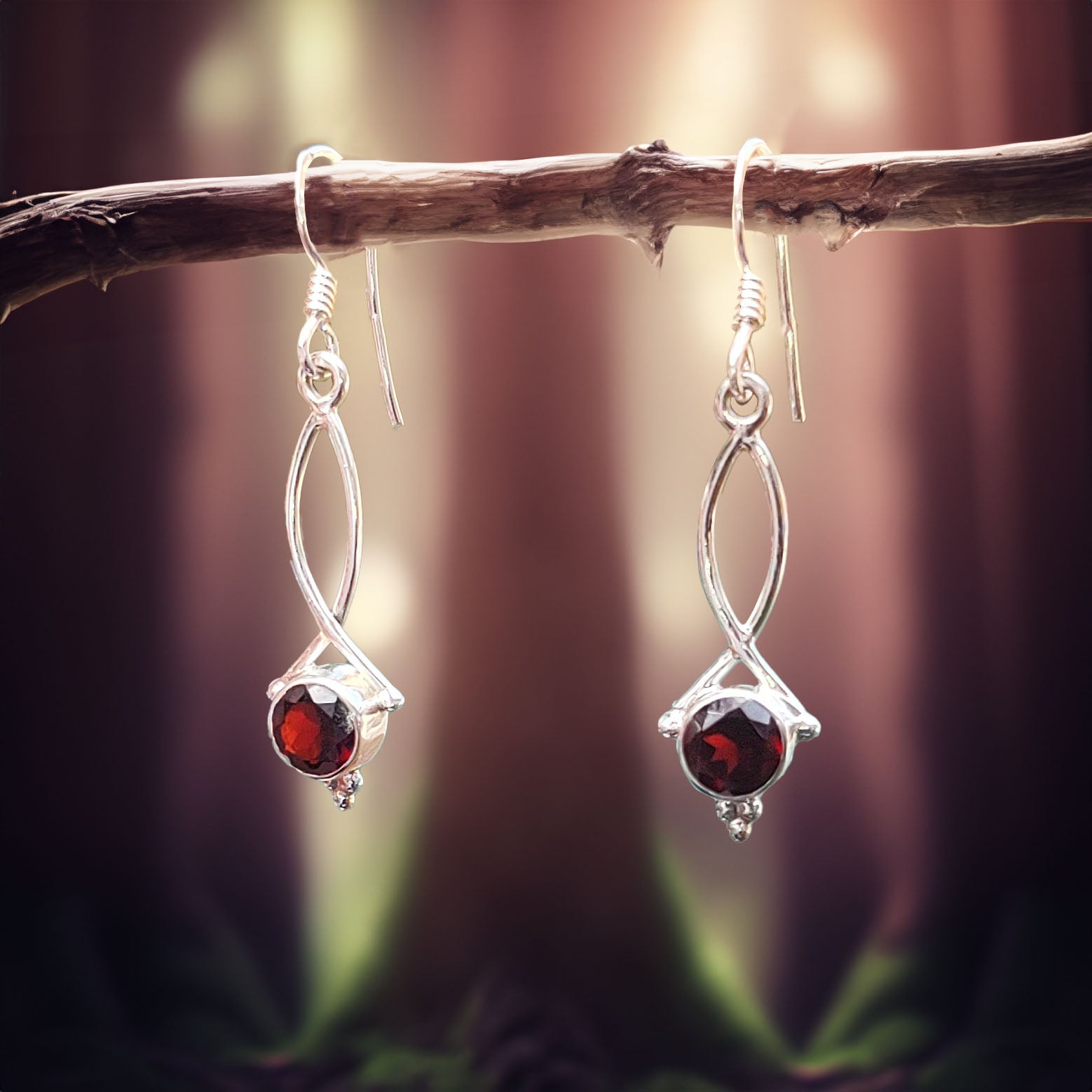 Garnet Infinity Sterling Silver Earrings