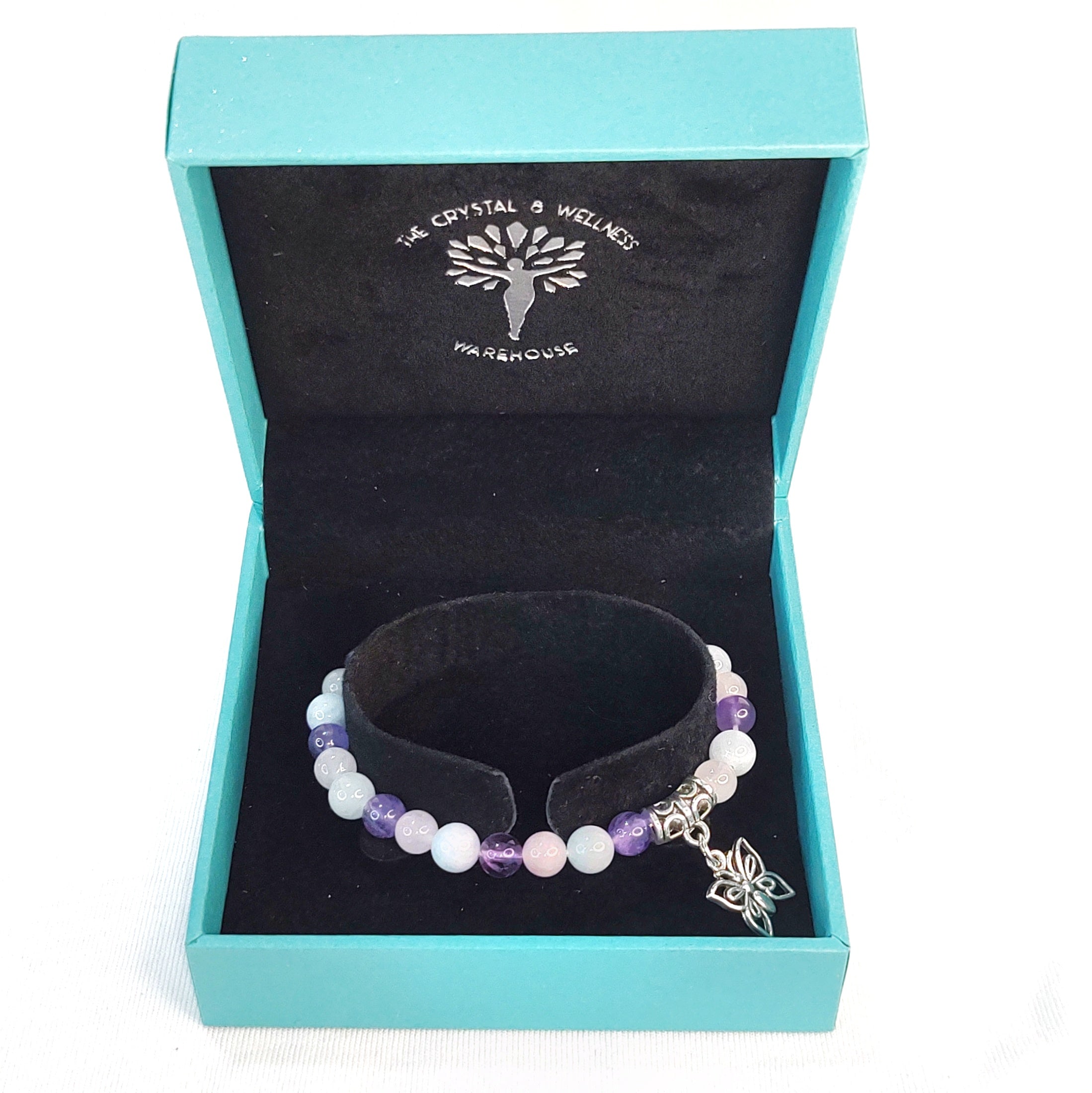 Butterfly Charm Crystal Bracelets - 6mm many crystal varieties to choose from